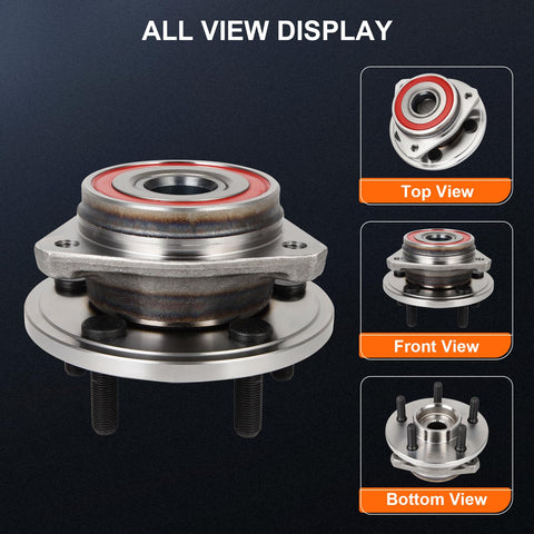 Front Wheel Bearing And Hub Assembly 513158 Kit 5 Lug Without ABS displayed in top, front, and bottom views.