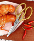 Heavy Duty Kitchen Scissors With Stainless Steel Blades And Aluminum Handles Dishwasher Safe Multipurpose Kitchen Shears For Meat Poultry Fish Seafood Herbs And Bread Gold Finish, cutting lobster and chili peppers