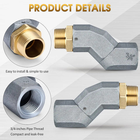 Gas Hose Swivel Three Quarter Inch With Three Quarter NPT Connector 360 Degree Rotating Zinc Alloy Fitting For Transfer Pump Nozzle Multi Plane Kit Heavy Duty Leak Resistant Durable Construction Grey, side view