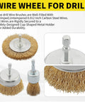 5 Piece Drill Wire Brush Set With One Quarter Inch Hex Shank Rust Removal Wheels Cups And End Brush for metal surface prep