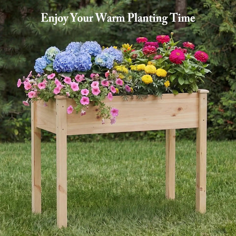 Raised Garden Bed With Legs 34x18x30 Inch Planter Box Outdoor With Liner For Herbs, Flowers, Veggies Elevated Wooden