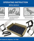 Heavy Duty Phosphate Strapping Buckle Set For Three Quarter Inch Woven Cord Strapping Tape Anti Slip Coating For Maximum Grip Built Tough For Heavy Loads 200 Pack with detailed usage instructions and packaging view.