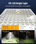 Close-up of 113 LEDs and convex lenses for Solar Outdoor Motion Lights With 113 LEDs 7000K Cool White Flood, Dusk To Dawn Sensor