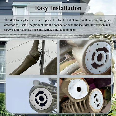 12 Foot Giant Skeleton Replacement Parts Kit with Male and Female Plate Sets for Arm and Body displayed for installation