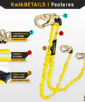 Double Leg Rattler Y-Leg Safety Lanyard with Internal Shock Absorber, features 3 anodized steel snap hooks and premium stitching.