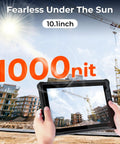 Built Like A Tank Rugged Tablet Running Windows 11 Pro With 10.1 Inch 1000 Nit Sunlit Screen WiFi 6 in outdoor construction setting.