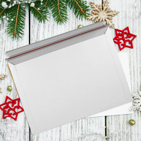 A4 Gray White Paper Mailing Envelopes Self Sealing Flat Rigid Mailers For Cards Files And Invitations on festive surface