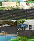 No-Dig Metal Privacy Fence Screen For Outdoor AC Unit Cover and Trash Bin Enclosure, installed in various outdoor settings.