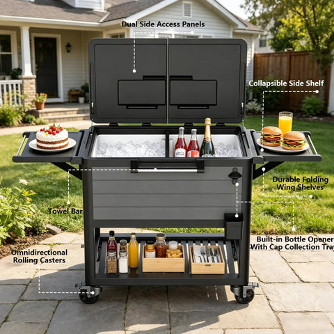 104 Quart Rolling Cooler With Wheels For Backyard Parties Outdoor Bbq Tailgates And Camping Heavy Duty Portable Ice Chest On Wheels With Easy Pull Handle Holds Up To 100 Cans And Ice Gray