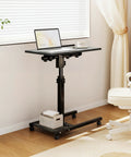 Overbed Table With Wheels Adjustable Height 23 to 33 Inches, Rolling Laptop Desk With Tilting Top next to window