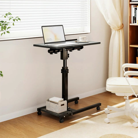 Overbed Table With Wheels Adjustable Height 23 to 33 Inches, Rolling Laptop Desk With Tilting Top next to window