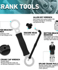 All In One Bike Repair Kit With Storage Box 41 Piece Tools Set crank tools including wrenches and pullers displayed.