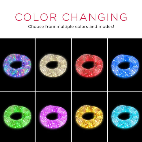 LED Rope Lights 25ft Color Changing RGB Indoor Outdoor Flexible Linkable Display with Multiple Color Modes Showcased