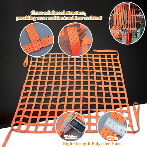Heavy Duty Cargo Lifting Net For Moving And Construction 6.6 By 6.6 Feet 2204 Lb Load Capacity shown with reinforced mesh