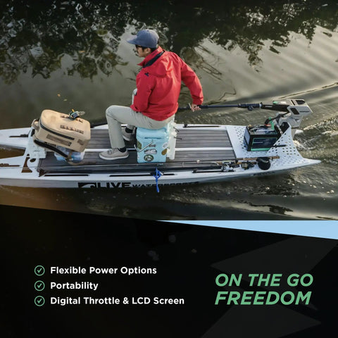 Man using NT300 Electric Outboard Motor 3HP 1300W Brushless Direct Drive for Saltwater and Freshwater on a small boat