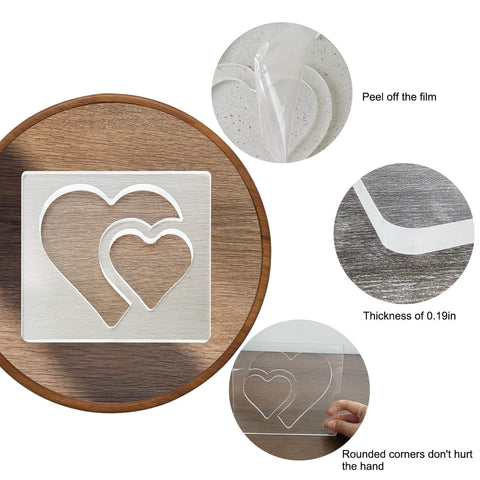 Clear Acrylic Double Heart Router Templates for Woodworking, 5mm Thick Inlay Guides showcasing precision engraving on wood.