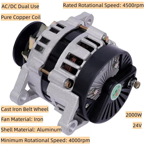 2000W DC Permanent Magnet Generator Brushless Belt Operated For Off Grid Power 36V 48V 60V 72V Output With Stable Low Speed