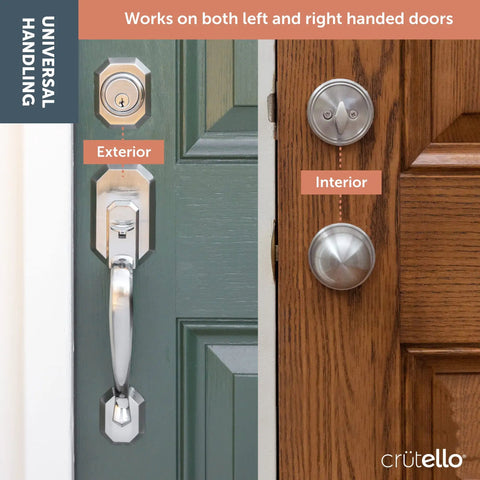 Classic Satin Nickel Exterior Handleset With Single Cylinder Deadbolt Door Handle And Knob Front Door Locks Heritage Style Entry Set