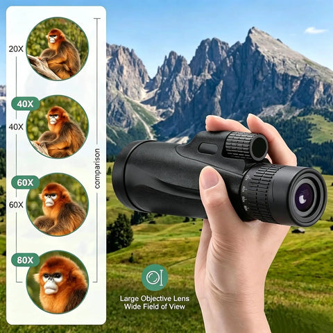 Ultra High Power 80x100 Monocular For Adults With Tripod And Smartphone Bracket, BAK4 Prism And FMC Lens, Crystal Clear Long Range Viewing For Bird Watching, Outdoor Adventures In Black, held outdoors