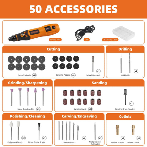 Mini Cordless Rotary Tool Kit With 3 Speed Settings And 50 Accessories, 3.7V Rechargeable Rotary Tool for cutting, drilling, sanding