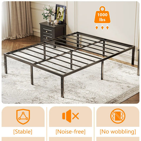 VINGLI 12 Inch Full Size Bed Frame Heavy Duty Metal Platform with steel slats, showcasing stability and 1000 lbs support.