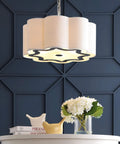 Oil Rubbed Bronze 4 Light Iron Pendant Light With Adjustable Height Scalloped Gray Linen Shade Dope Look For Dining Room And Kitchen LED Bulbs Included And Ready To Install For A Quick Refresh, shown in living room atmosphere.