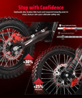 EM5 Pro 60V Electric Dirt Bike dual hydraulic brakes on rugged tires for enhanced safety and precision