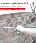 Person using Chisel And Point Bit Set For SDS Plus Rotary Hammers Demo Ready Tough As Nails Concrete And Tile Kit Three Piece on brick wall