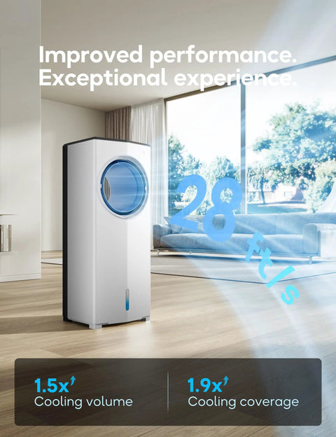 Windowless Portable Air Conditioner For Any Room, 26.1-Inch Evaporative Cooler No Window Needed in modern living room
