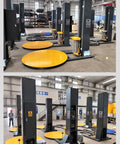 Industrial Strength Automatic Pallet Wrapping Machine Featuring Heavy Duty Turntable in a warehouse setting, ready for use.