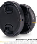 Two Pack 46mm Front Lens Cap With Deluxe Cap Keeper, Center Pinch Design, comparing PROfezzion and other versions