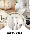 Various room settings featuring 36 By 84 Inch Bifold Barn Door Single Panel Primed White Interior Sliding Closet Organizer.