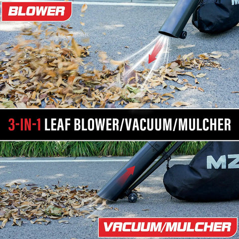 All In One Electric Leaf Blower Corded Vacuum Mulcher With 460 CFM And 167 MPH Airflow With 40L Leaf Collection Bag in action
