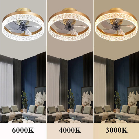 19.7 Inch Flush Mount Ceiling Fan With Lights Remote Control Low Profile Bladeless Modern Design 3 Color Lighting Display
