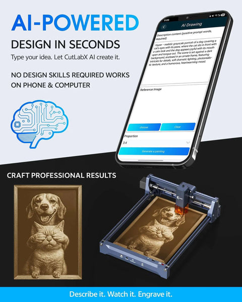 Blue desktop laser engraving machine (10W) for wood metal acrylic glass stone; compact CNC engraver