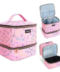 Holographic Pink Nail Polish Organizer Bag For 30 Bottles And UV Lamp Portable PU Leather Nail Tech Carrying Case