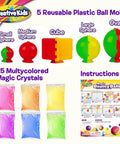 DIY Magic Bouncy Ball Kit For Kids STEM Science Toys Set With 25 multicolor bags and 5 molds showing components and instructions