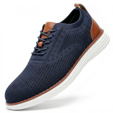 Steel Toe Work Sneakers For Men, Lightweight Oxford Style Safety Shoes, Casual Dress Kicks For Job Sites, ASTM F2413 Rated Steel Toe Protection, Comfortable All Day, Navy Blue, front view