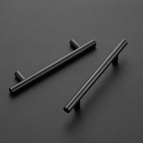 10 Pack Matte Black Cabinet Handles 4 Inch Center To Center, 6-3/8 Inch Overall Length, 1/2 Inch Diameter, 1-1/4 Inch Projection, Rust And Stain Resistant Stainless Steel Kitchen Cabinet Pulls For Cabinets Dressers And Drawer Fronts