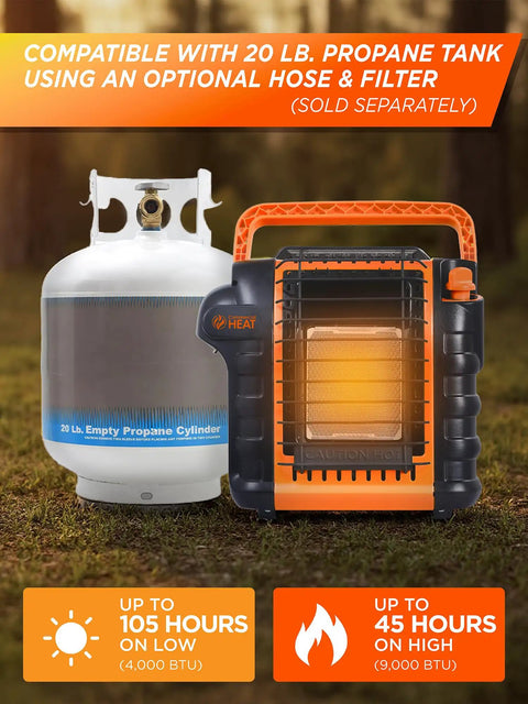 9000 BTU Portable Propane Heater For Outdoor Use That Kicks Heat Up To 300 Sq Ft with propane tank and heat settings chart