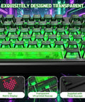 TKL Wireless Mechanical Gaming Keyboard Black Built Different With Massive 10000Mah Battery Smart Dot Matrix Screen and Zero Lag Keys showing green backlit keys.