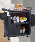 Utility cart with sections for cleaning supplies, food, and drinks showcasing Three Inch Swivel Stem Caster Set Of Four For Rubbermaid Mop Buckets And Utility Carts With Seven Sixteenth Inch Stem Diameter Heavy Duty TPR Wheels 150 Lb Per Caster 600 Lb Per Set Replacement Wheels For Shop Vac And Weber Grills.