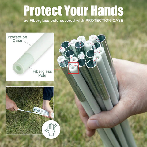 Fiberglass poles with protection case for Ultralight 1-2 Person Backpacking Tent Waterproof Easy Setup Single Layer 2.2m X 1.2m