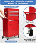 Heavy Duty Rolling Tool Chest With Five Spacious Drawers And Lockable Bottom Cabinet Detachable Mobile Workbench For Garage Storage with lockable wheels.