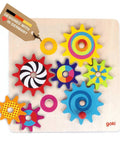 Wooden Spinning Gears 8 Piece Montessori STEM Toy Set For 3 Year Olds on board with colorful gears for toddlers