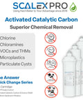 10 Inch Slim Line Drop In Water Filter With Catalytic Carbon Salt Free Scale Preventer Banishes Chlorine And Chloramines Protecting Coffee Espresso And Ice Equipment With No Sweat Daily Filtration with chemical removal details.