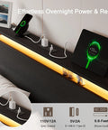 Sick Queen Floating Bed Frame With LED Lights And DC Charging Ports, Built In Storage Headboard power hub with devices charging.