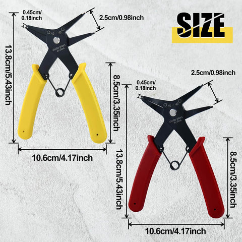 Two Pack 2 In 1 Snap Ring Pliers Set Internal And External Circlip Pliers Straight Lock Ring Pliers Dual Purpose Retaining Ring Pliers For 10mm To 40mm C Clips Ring Remover And Installer Tool with red and yellow handles