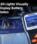 6V 12V Car Battery Tester BT705 With 100-2000 CCA Range And Alternator Tester, Quick Battery Health Check, Cranking And Charging System Diagnostics For Cars, Trucks, And SUVs, Pocket Sized Tool, showing LED battery status display