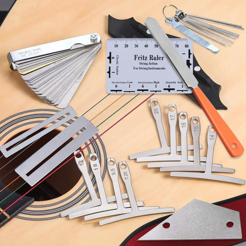 Guitar Luthier Tool Set With Fret Crowning File Radius Gauges Feeler Gauges Needle File String Action Ruler And Fingerboard Guards